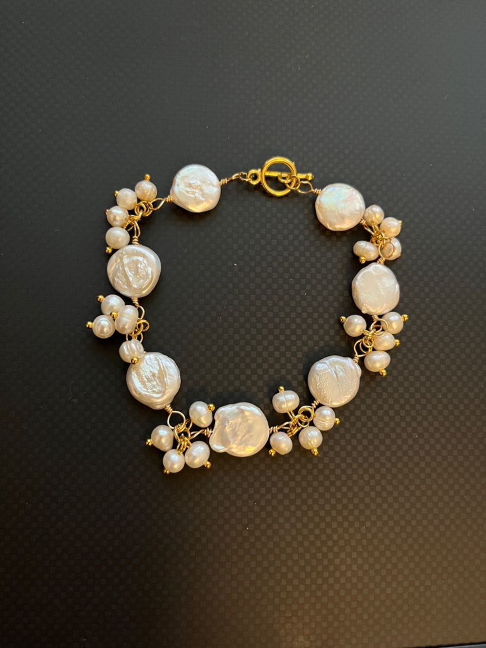 Fresh Water Coin Pearl Cluster Bracelet - Women Jewelry